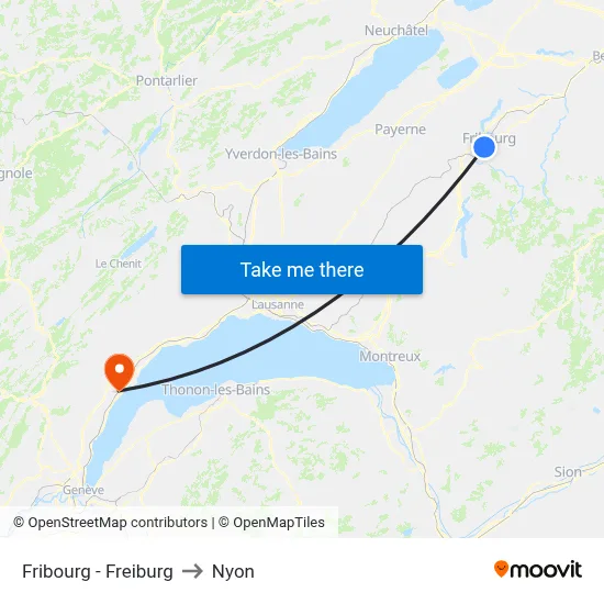 Fribourg - Freiburg to Nyon map