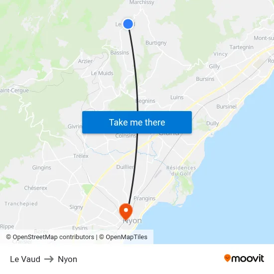 Le Vaud to Nyon map