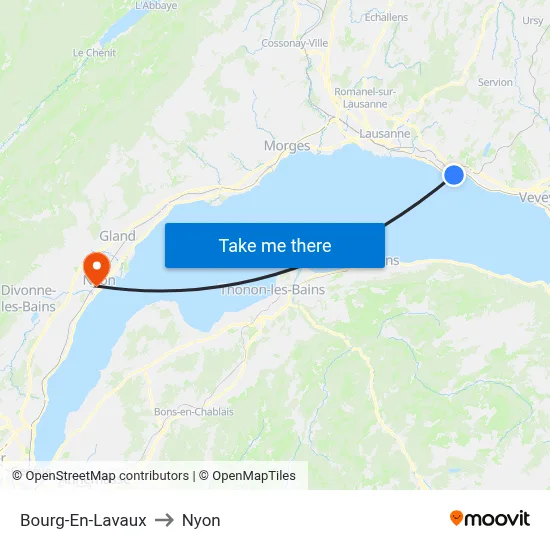 Bourg-En-Lavaux to Nyon map