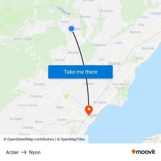 Arzier to Nyon map