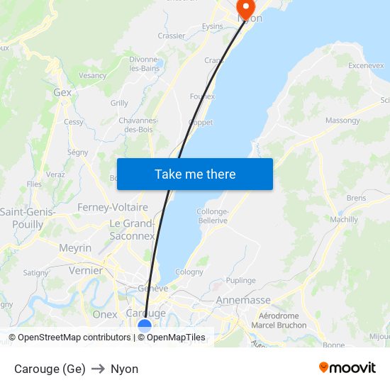 Carouge (Ge) to Nyon map
