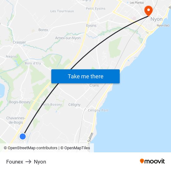 Founex to Nyon map