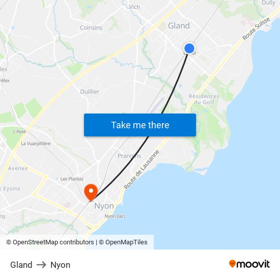 Gland to Nyon map