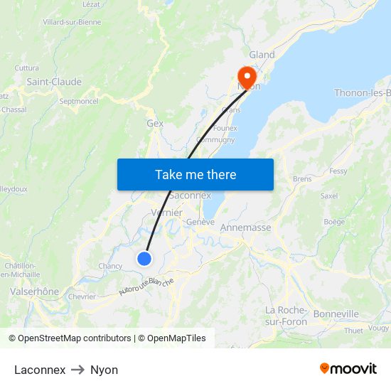 Laconnex to Nyon map