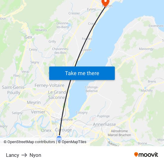 Lancy to Nyon map