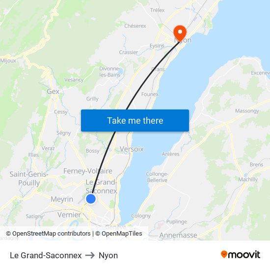 Le Grand-Saconnex to Nyon map
