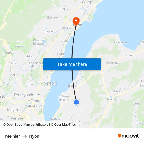 Meinier to Nyon map