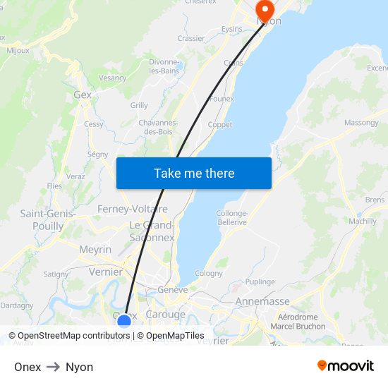 Onex to Nyon map