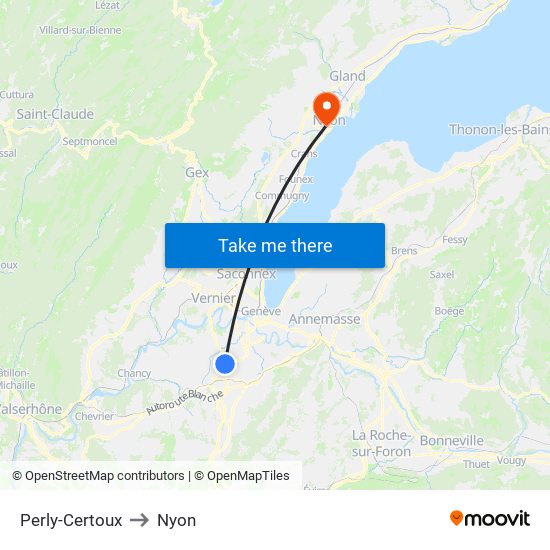 Perly-Certoux to Nyon map