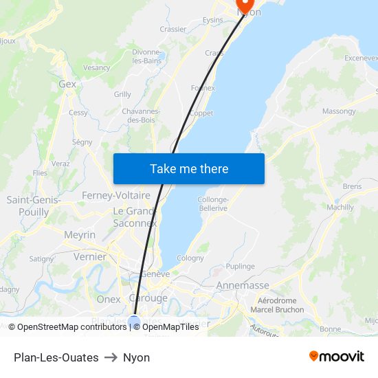 Plan-Les-Ouates to Nyon map