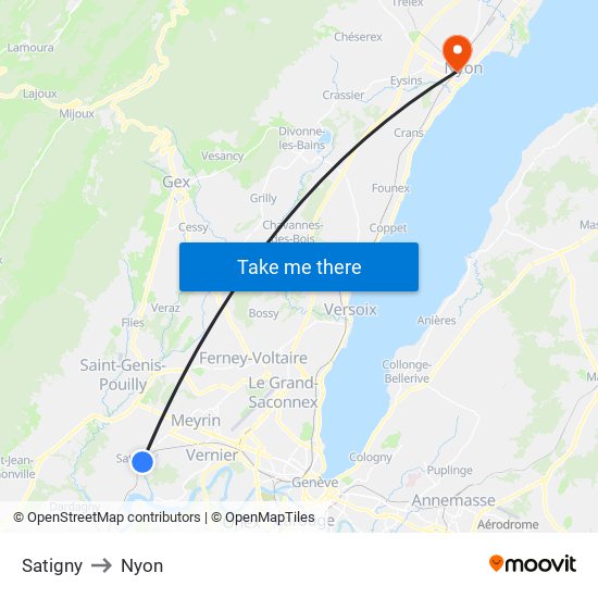 Satigny to Nyon map