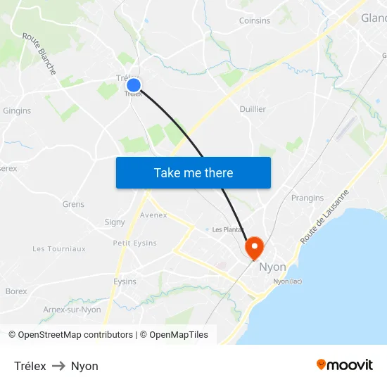 Trélex to Nyon map