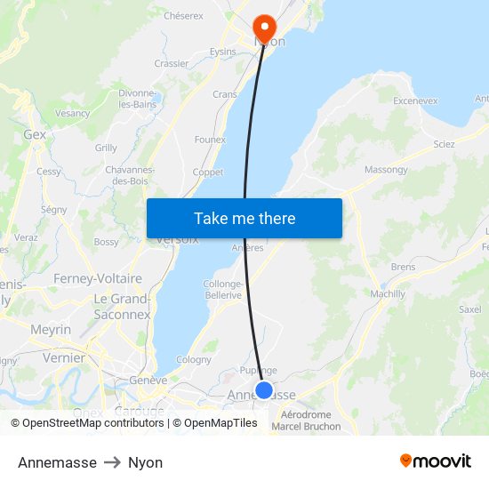 Annemasse to Nyon map