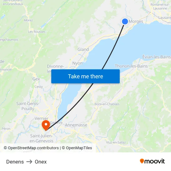 Denens to Onex map