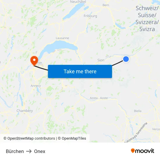 Bürchen to Onex map