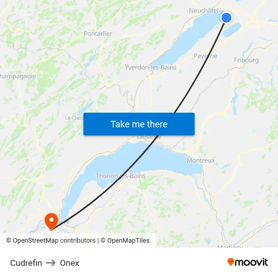 Cudrefin to Onex map