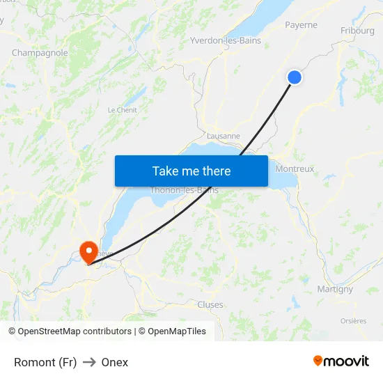 Romont (Fr) to Onex map