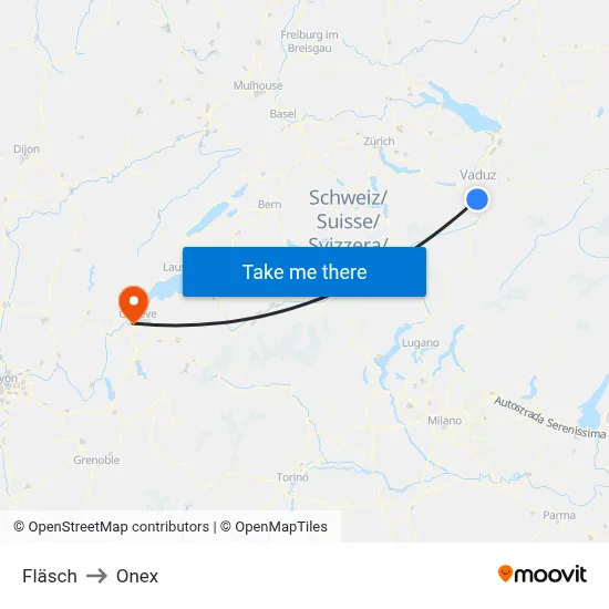Fläsch to Onex map
