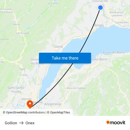 Gollion to Onex map