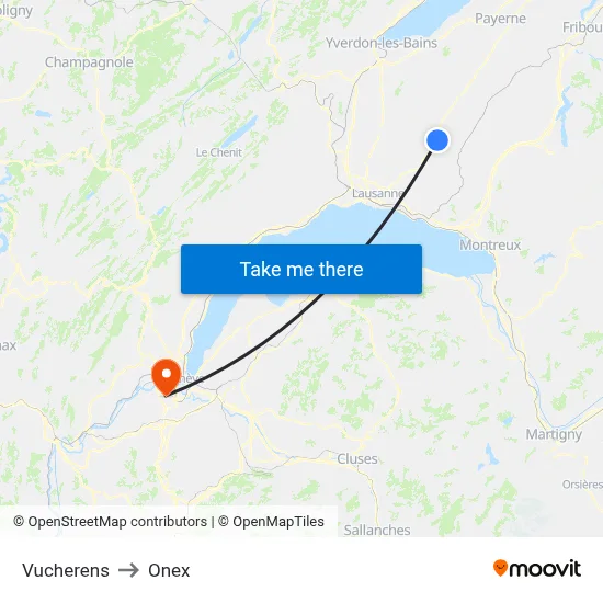 Vucherens to Onex map
