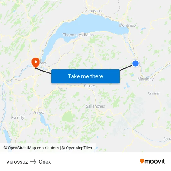 Vérossaz to Onex map