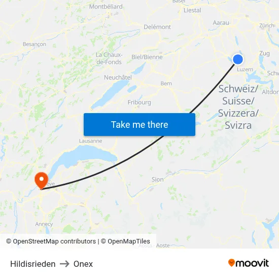 Hildisrieden to Onex map