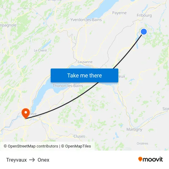 Treyvaux to Onex map