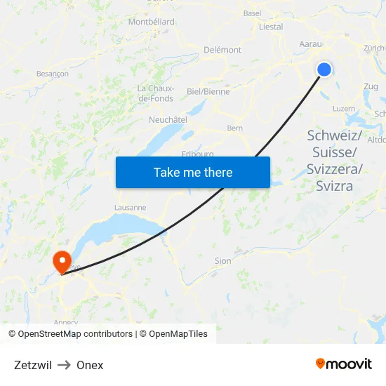Zetzwil to Onex map