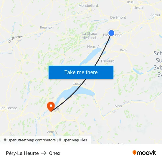 Péry-La Heutte to Onex map