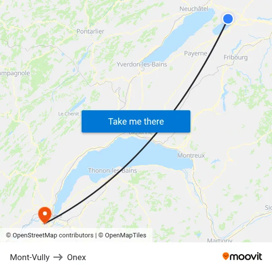 Mont-Vully to Onex map