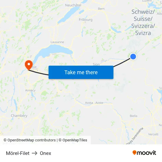Mörel-Filet to Onex map