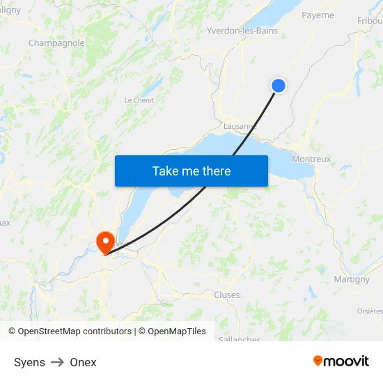 Syens to Onex map