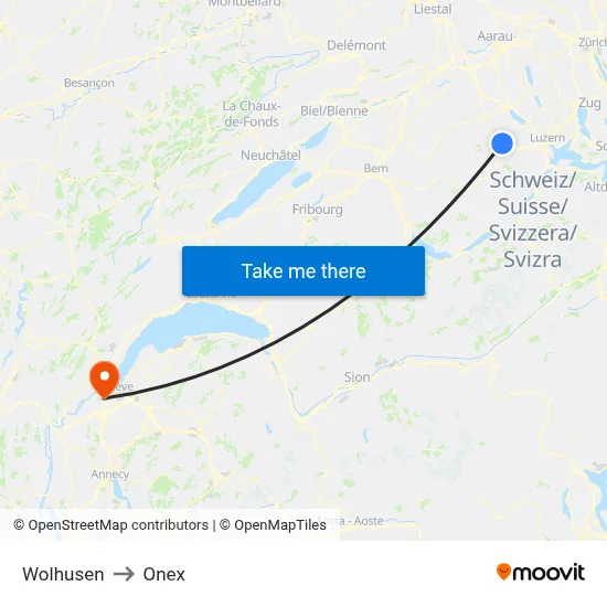 Wolhusen to Onex map