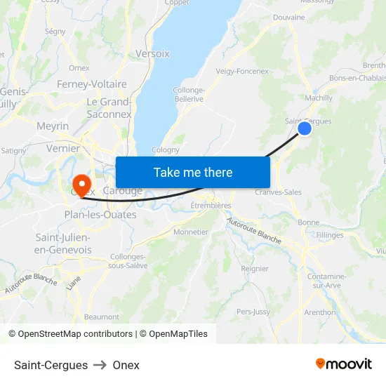 Saint-Cergues to Onex map