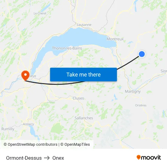 Ormont-Dessus to Onex map