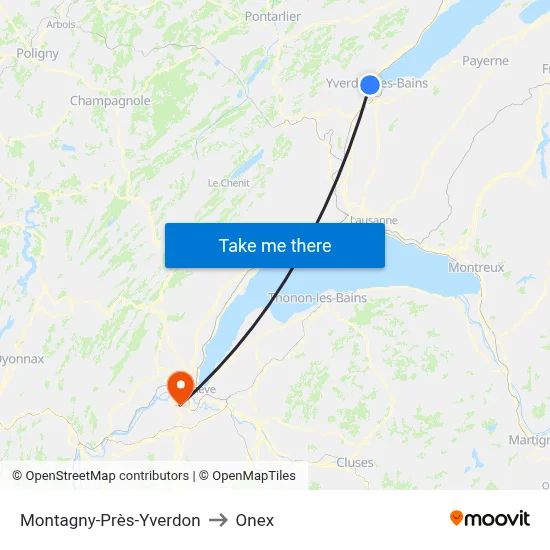 Montagny-Près-Yverdon to Onex map