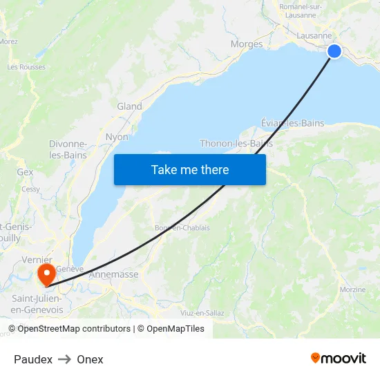 Paudex to Onex map