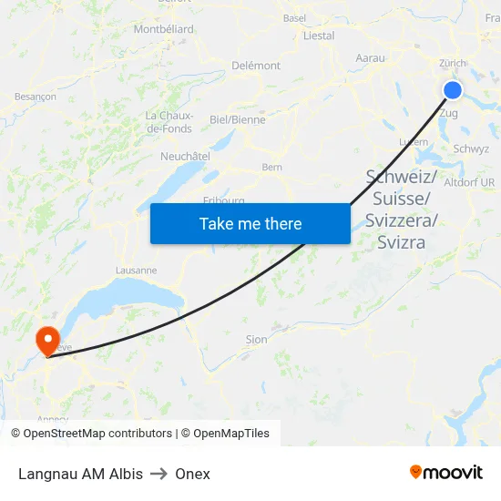 Langnau AM Albis to Onex map