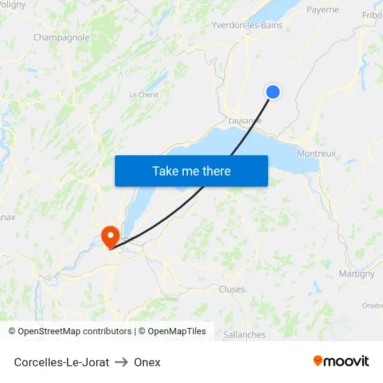 Corcelles-Le-Jorat to Onex map