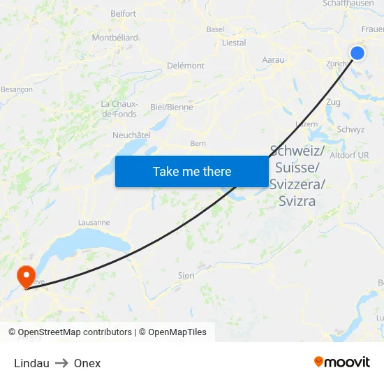 Lindau to Onex map