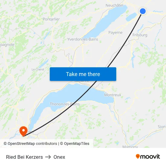 Ried Bei Kerzers to Onex map