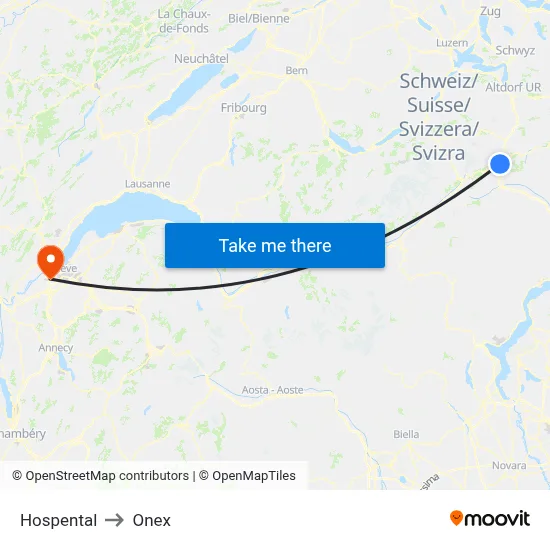 Hospental to Onex map