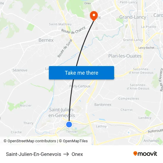 Saint-Julien-En-Genevois to Onex map