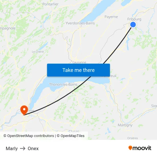 Marly to Onex map