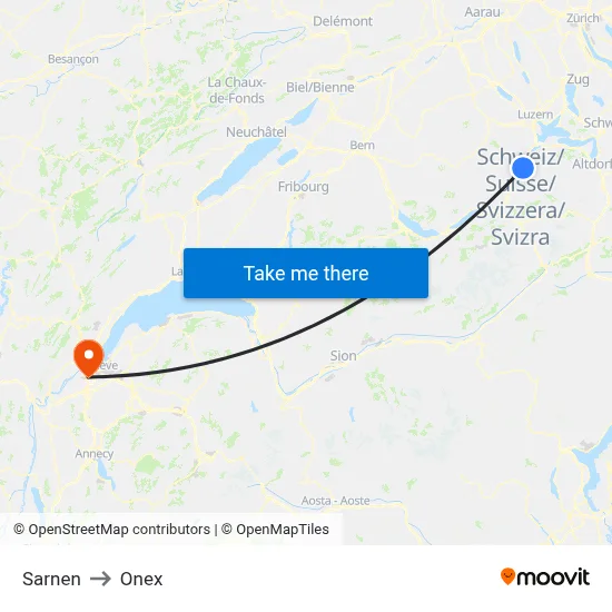 Sarnen to Onex map