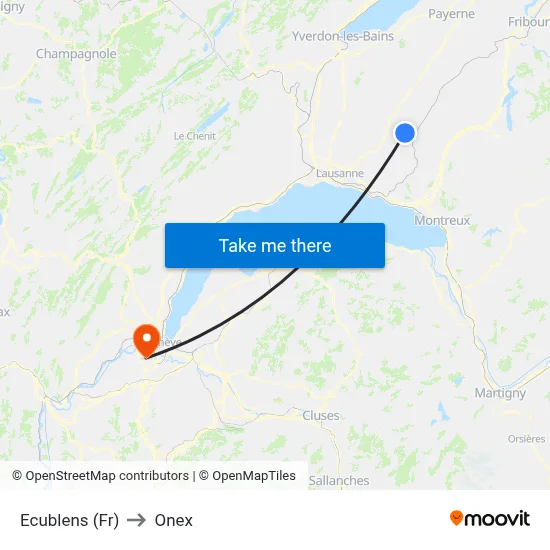 Ecublens (Fr) to Onex map