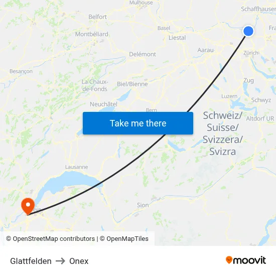 Glattfelden to Onex map
