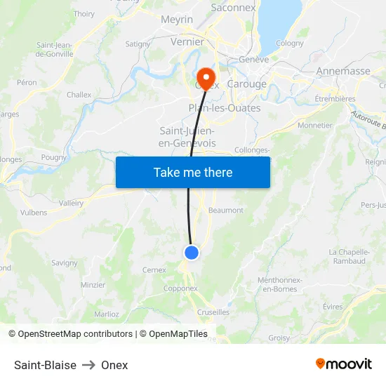 Saint-Blaise to Onex map