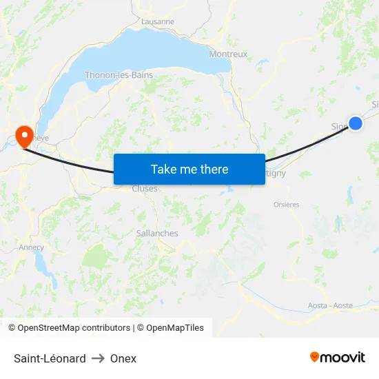 Saint-Léonard to Onex map