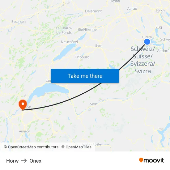 Horw to Onex map